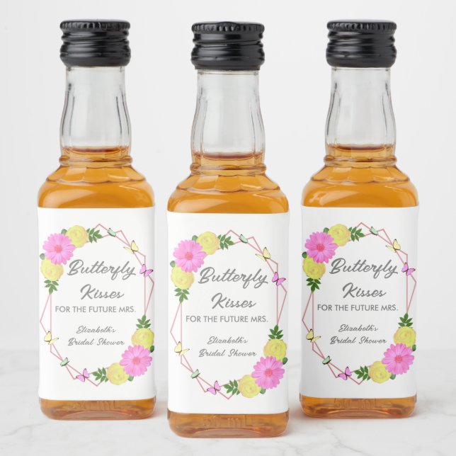 Étiquettes Pour Bouteilles De Liqueur Baisers papillon pour la future Mme douche de mari (Bouteilles)