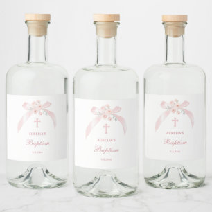 Étiquettes Pour Bouteilles De Liqueur Baptême Ruban Rose Floral