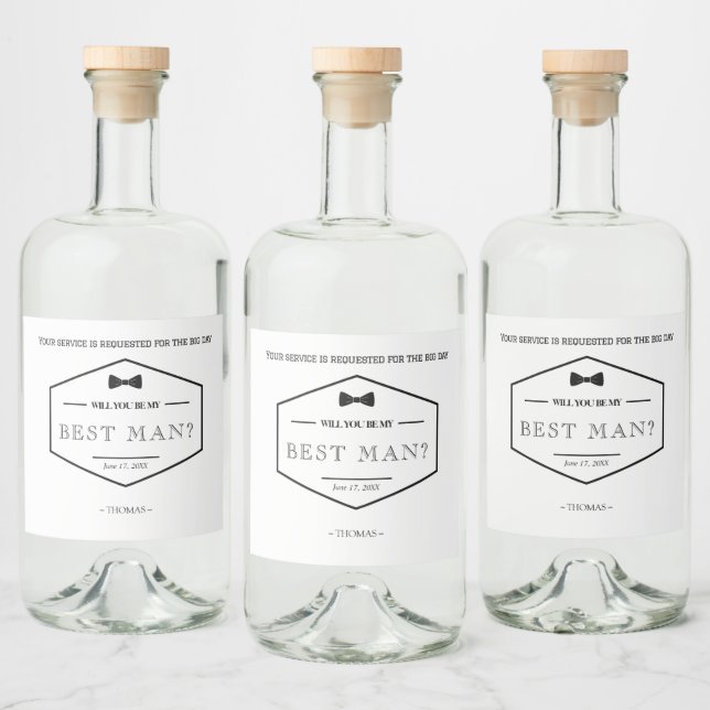 Étiquettes Pour Bouteilles De Liqueur Be My Best Man Proposition Black Modern Mariage (Bouteilles)