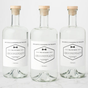 Étiquettes Pour Bouteilles De Liqueur Be My Groomsman Proposition Black Modern Mariage