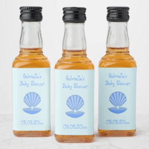 Étiquettes Pour Bouteilles De Liqueur Bébé bleu Coquille d'huîtres et Baby shower Pearl