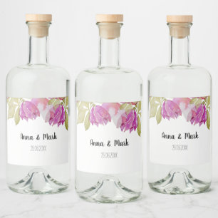 Étiquettes Pour Bouteilles De Liqueur Belle Aquarelle rose Fleurs peintes à la main