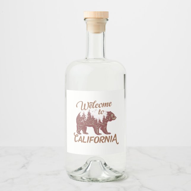 Étiquettes Pour Bouteilles De Liqueur Bienvenue à California Forest Bear (Devant)