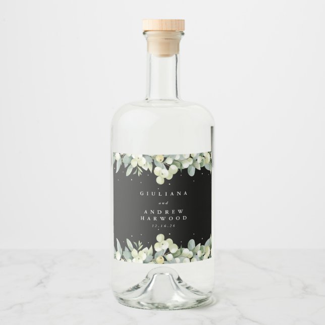 Étiquettes Pour Bouteilles De Liqueur Black Snowberry+Eucalyptus Mariage d'hiver (Devant)