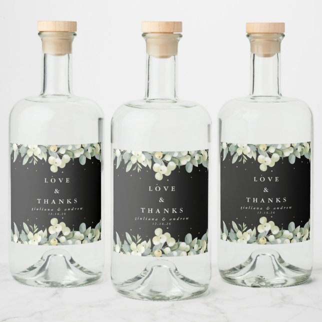 Étiquettes Pour Bouteilles De Liqueur Black Snowberry+Eucalyptus Mariage d'hiver (Bouteilles)