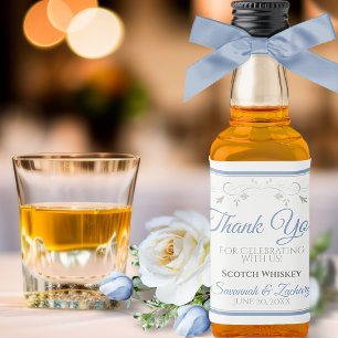 Étiquettes Pour Bouteilles De Liqueur Bleu et gris Élégant Mariage simple Merci Mini