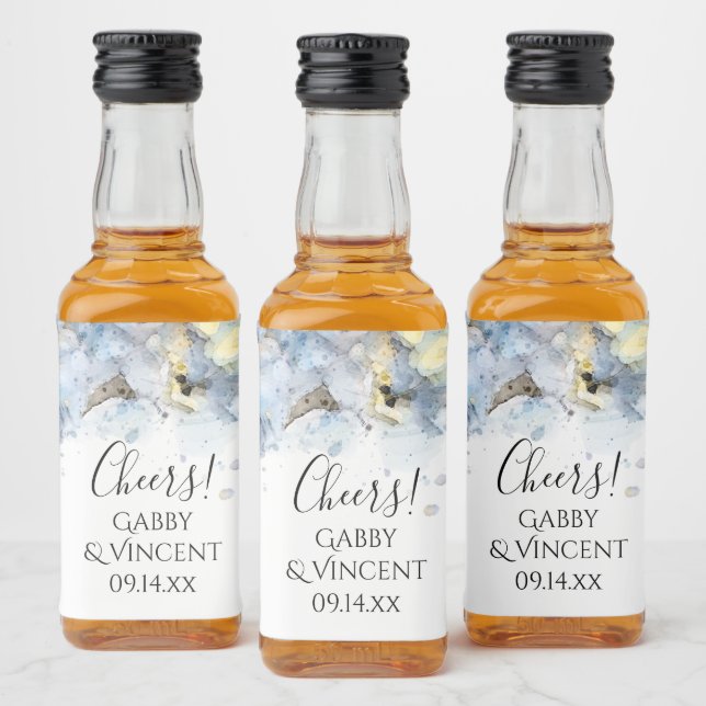 Étiquettes Pour Bouteilles De Liqueur Blue Hydrangea Fleurs Mariage d'aquarelle (Bouteilles)