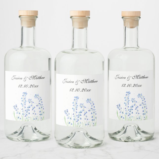 Étiquettes Pour Bouteilles De Liqueur Bluebells Bleu floral Aquarelle nature Mariage (Bouteilles)