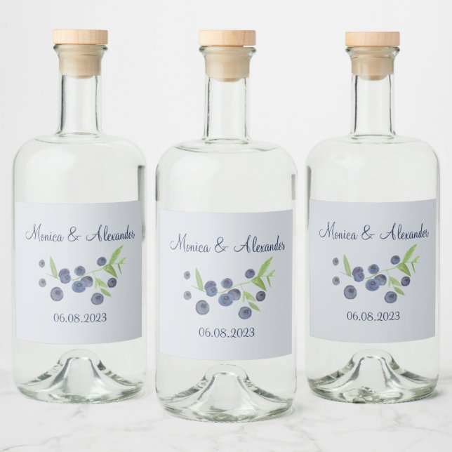 Étiquettes Pour Bouteilles De Liqueur Blueberries Fruits bleuets Mariage d'été (Bouteilles)