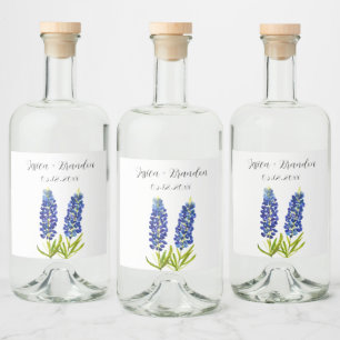 Étiquettes Pour Bouteilles De Liqueur Bluebonnets Aquarelle Bleu Fleur Floral Mariage