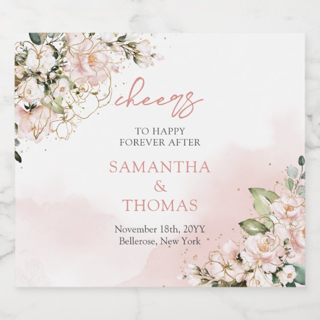 Étiquettes Pour Bouteilles De Liqueur Boho moderne brillant rose floral or scintillant (Étiquettes simples)