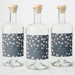 Étiquettes Pour Bouteilles De Liqueur Boho Navy et rose Floral Fête des mariées personna