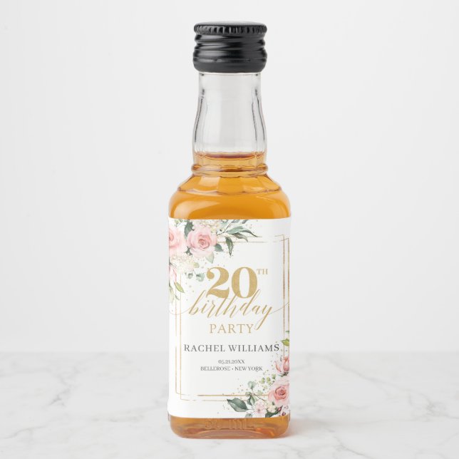 Étiquettes Pour Bouteilles De Liqueur Boho roses rose rousse parties scintillant or 20e  (Devant)