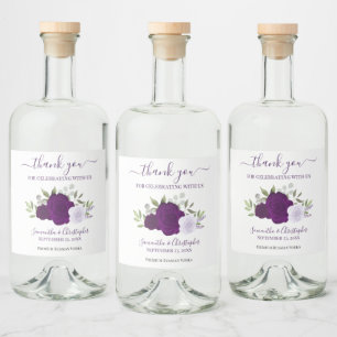 Étiquettes Pour Bouteilles De Liqueur Boho violet Aquarelle Rose Mariage Merci