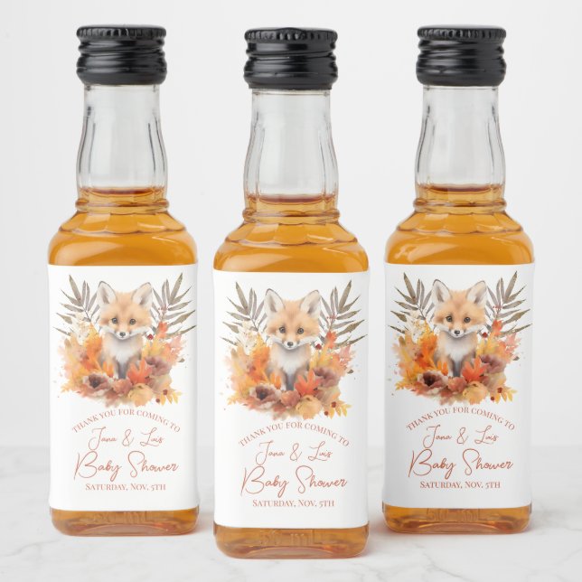Étiquettes Pour Bouteilles De Liqueur Bois Fox verdure Aquarelle Baby shower feuille (Bouteilles)