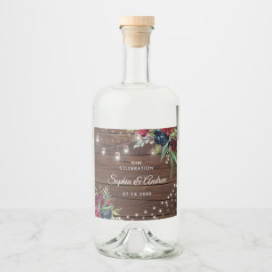 Étiquettes Pour Bouteilles De Liqueur Bois rustique Bourgogne Floral Lumières Mariage
