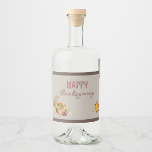Étiquettes Pour Bouteilles De Liqueur bon thanksgiving Cornucopia Panier Feuilles d'auto