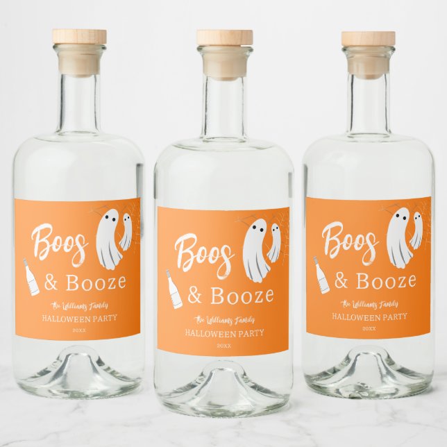 Étiquettes Pour Bouteilles De Liqueur Boos & Booze Adulte Halloween Orange Invitation (Bouteilles)