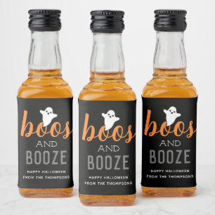 Étiquettes Pour Bouteilles De Liqueur Boos et Booze Orange et Black Halloween