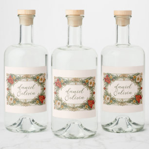 Étiquettes Pour Bouteilles De Liqueur Bordure ornée victorienne avec Mariage Fleur sauva