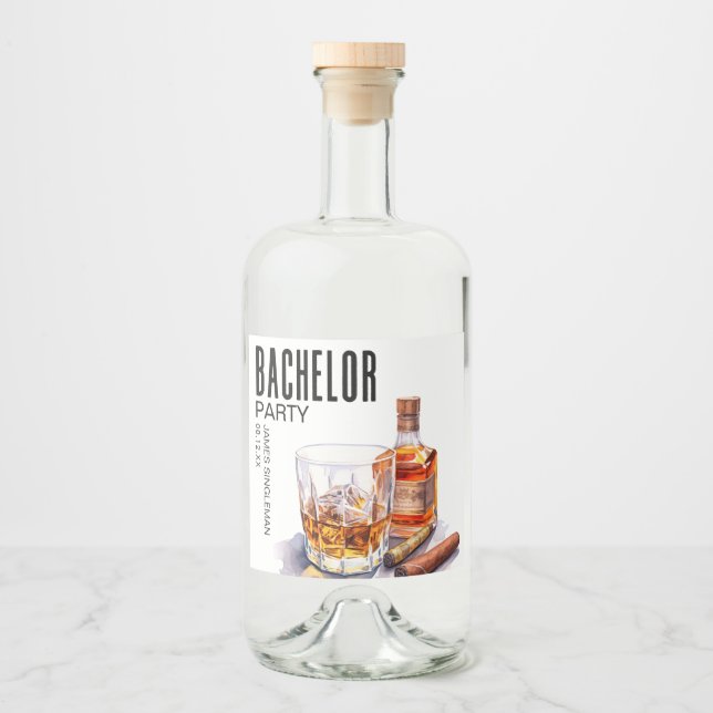 Étiquettes Pour Bouteilles De Liqueur Bourbon et Cigar Bachelor Party (Devant)