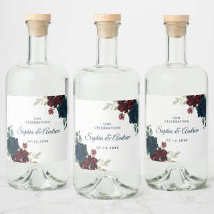 Étiquettes Pour Bouteilles De Liqueur Bourgogne & Fleurs de marine Mariage de bois rusti