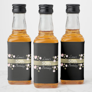 Étiquettes Pour Bouteilles De Liqueur Bouteille d'eau de fête rose faux paillettes dorée