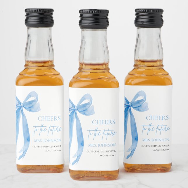 Étiquettes Pour Bouteilles De Liqueur Bow Bleu Dusty Salue La Fête des mariées Future (Bouteilles)