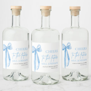 Étiquettes Pour Bouteilles De Liqueur Bow Bleu Dusty Salue La Fête des mariées Future