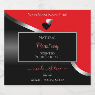 Étiquettes Pour Bouteilles De Liqueur Bright Red Black Wavy Silver Hearts Étiquettes de