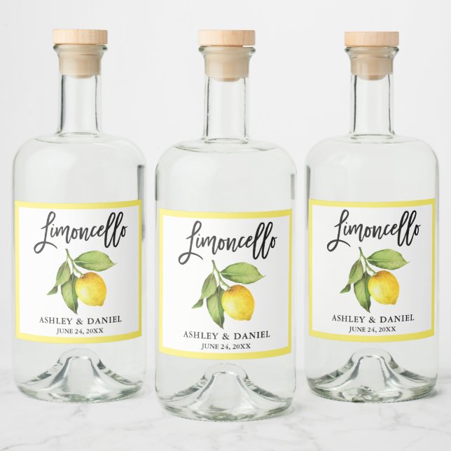 Étiquettes Pour Bouteilles De Liqueur Brosse Script Limoncello Aquarelle Citron (Bouteilles)