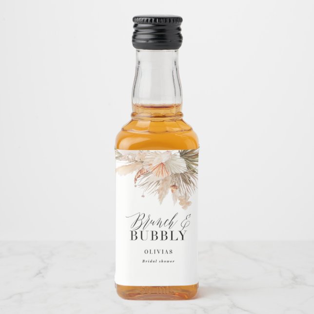 Étiquettes Pour Bouteilles De Liqueur brunch et bubbly Bridal douche pampas herbe (Devant)