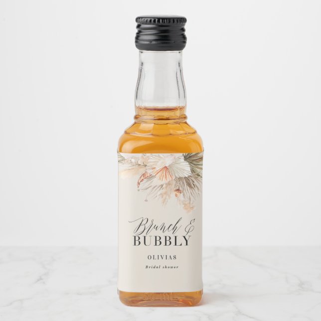 Étiquettes Pour Bouteilles De Liqueur brunch et bulle Bridal douche pampas herbe Liquo (Devant)