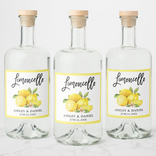 Étiquettes Pour Bouteilles De Liqueur Brush Script Limoncello Aquarelle Lemons (Bouteilles)