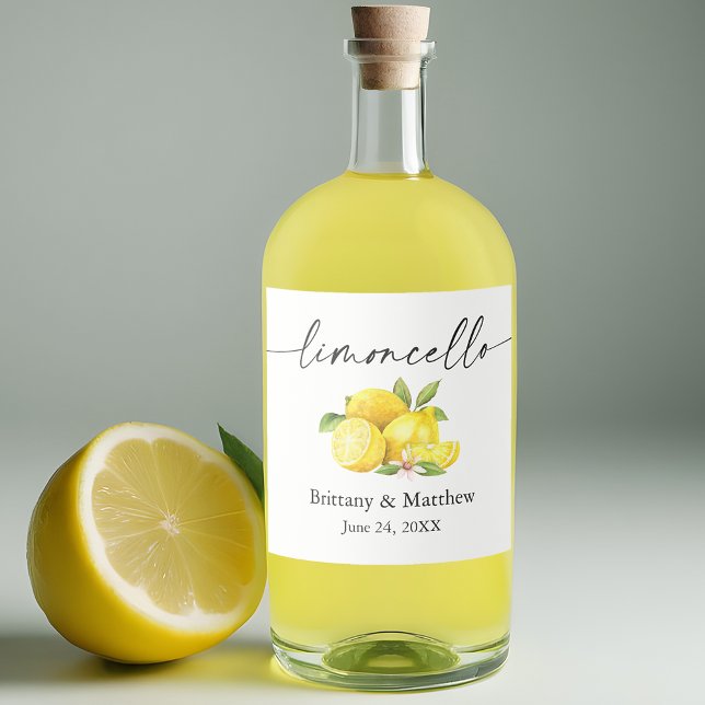 Étiquettes Pour Bouteilles De Liqueur Calligraphie Encre Limoncello Aquarelle Lemons (Customize to change your personalized text size or text style.)