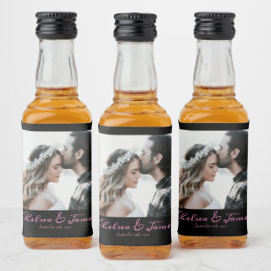 Étiquettes Pour Bouteilles De Liqueur Calligraphie Mariage noir et rose