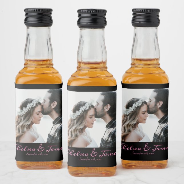 Étiquettes Pour Bouteilles De Liqueur Calligraphie Mariage noir et rose (Bouteilles)