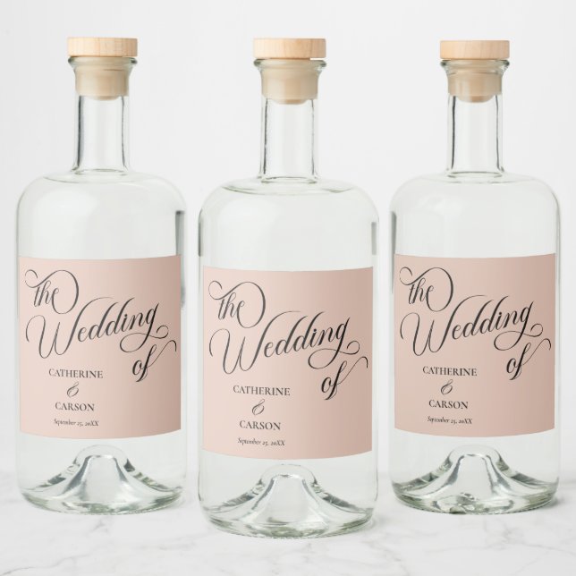 Étiquettes Pour Bouteilles De Liqueur Calligraphie moderne Mariage beige (Bouteilles)