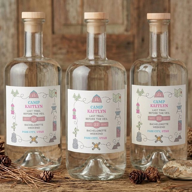 Étiquettes Pour Bouteilles De Liqueur Camp Bach Wilderness Bachelorette Party (Créateur téléchargé)