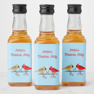 Étiquettes Pour Bouteilles De Liqueur Cardinaux de Noël mignons et Berries rouges sur me