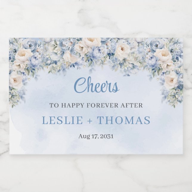 Étiquettes Pour Bouteilles De Liqueur Chic aquarelle bleu et ivoire rose eucalyptus (Étiquettes simples)