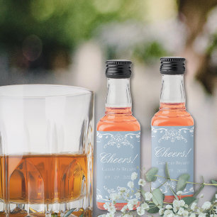 Étiquettes Pour Bouteilles De Liqueur Chic Design Bleu et Blanc Accueil Mariage élégant