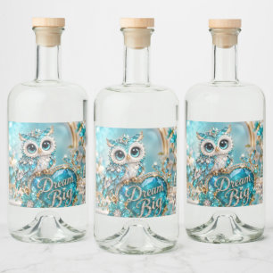 Étiquettes Pour Bouteilles De Liqueur Chouette de cristal turquoise Rêve grand Design de