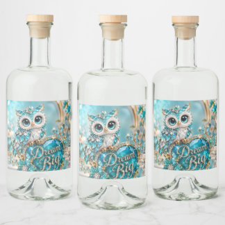 Étiquettes Pour Bouteilles De Liqueur Chouette de cristal turquoise Rêve grand Design de