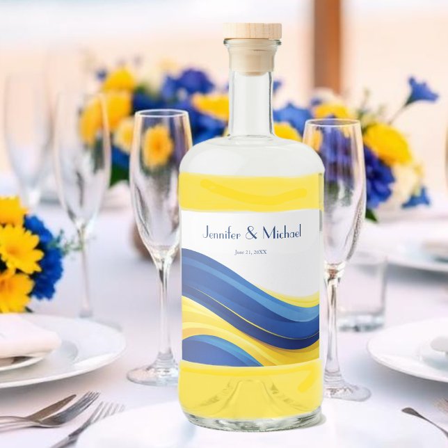 Étiquettes Pour Bouteilles De Liqueur Cobalt Blue and Lemon Yellow Modern Wedding (Cobalt Blue and Lemon Yellow Modern Wedding Liquor Bottle Label)