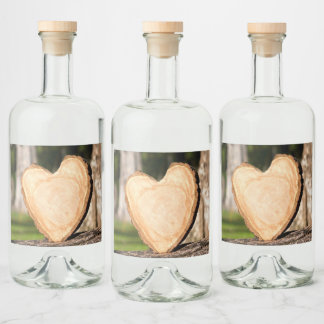 Étiquettes Pour Bouteilles De Liqueur coeur en bois