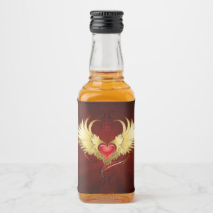 Étiquettes Pour Bouteilles De Liqueur Coeur rouge avec ailes d'or