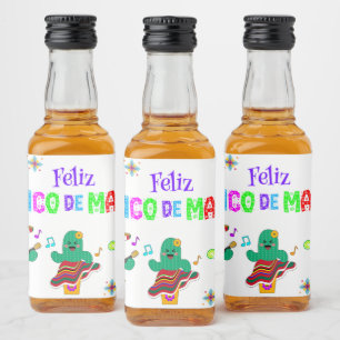 Étiquettes Pour Bouteilles De Liqueur Colorful Festive Cinco de Mayo 2025 Dancing Cactus