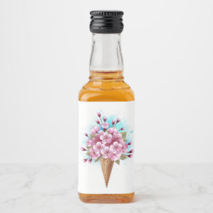 Étiquettes Pour Bouteilles De Liqueur Cône rose Sakura crème glacée gaufre