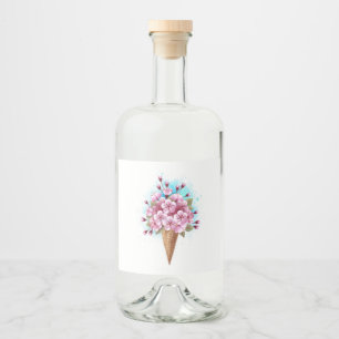 Étiquettes Pour Bouteilles De Liqueur Cône rose Sakura crème glacée gaufre